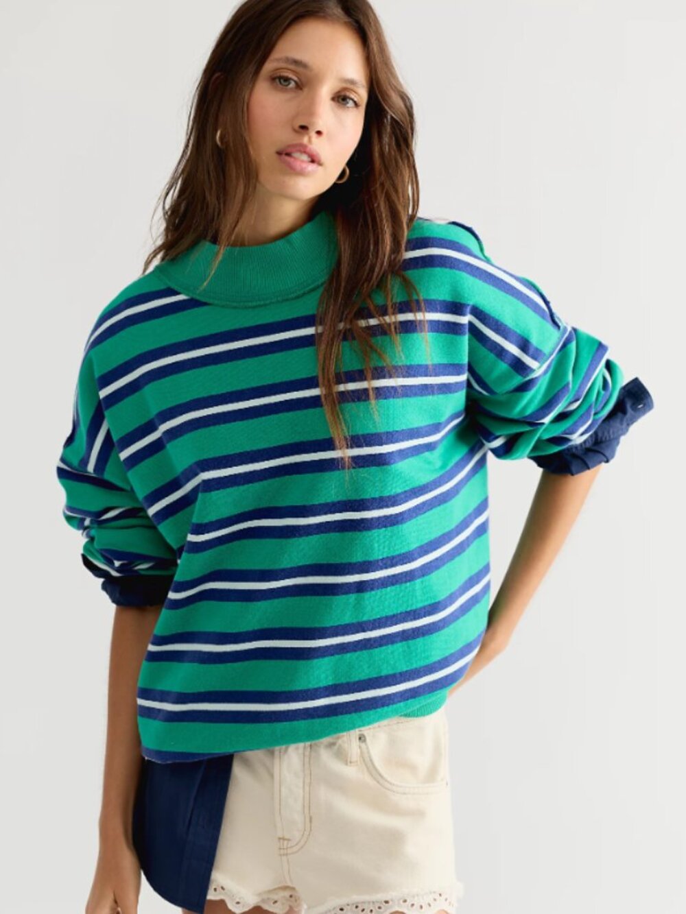 (MER-11) Free People Palm Springs Striped Pullover Green